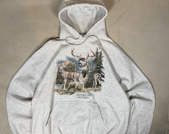 Nature Traverse City Michigan Deer grafische hoodie heren XL grijze Buck-trui