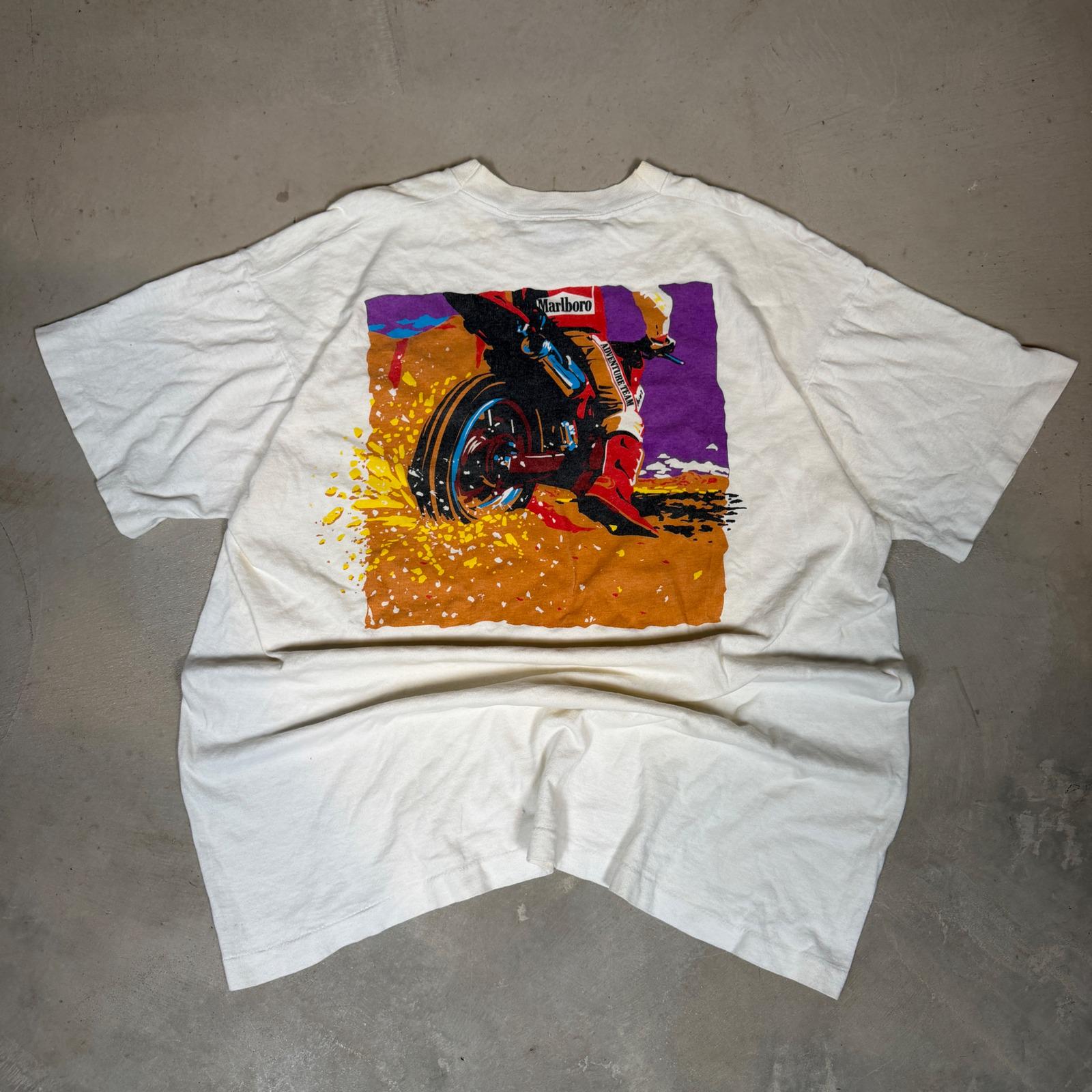 Vintage 90s Marlboro Adventure Team Dirt Bike Pocket T-shirt White