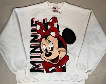 Sudadera vintage de Minnie Mouse de Disney Designs, blanca, talla XL, doble cara, años 90, fabricada en EE. UU.