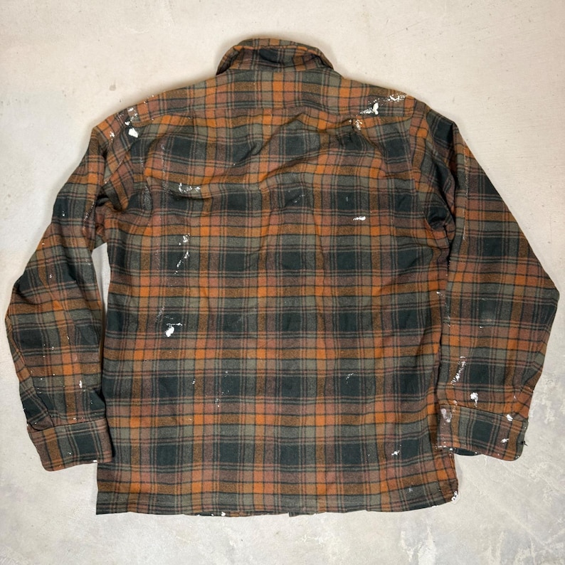 Vintage Pendleton Wool Board Shirt Mens M Brown shadow Plaid Paint Splatter 70s image 4