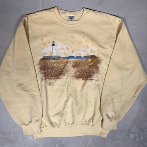 Sudadera vintage Jerzees NuBlend con estampado de faro, color amarillo, talla grande para hombre y mujer.