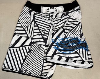 Tony Hawk Mens Board Shorts Size 30 Black White Geometric Abstract Swim Trunks