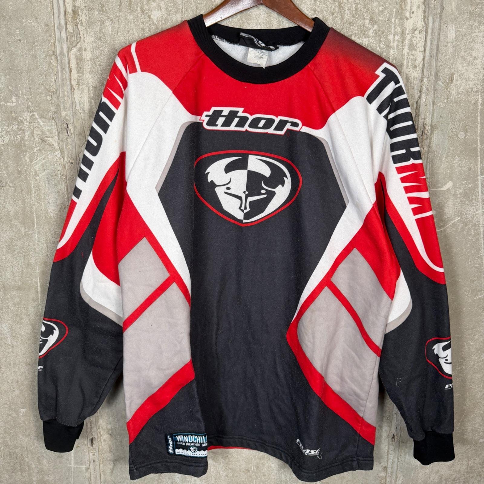 Maillot Motocross Vintage Thor Racing Yamaha YZ – Années 80, XXL, Blanc, épaules Renforcées