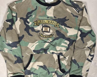 Karl Kani Jeans Mens 3XL Camo Sweatshirt Shoulder Zip Embroidered Logo Green