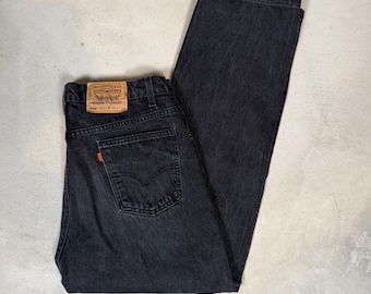 VTG 90s Levis 505 Pomarańczowe jeansy męskie z zakładkami 36x32 Czarne Wyprodukowano w USA Regularne proste