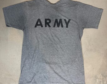 Vintage US Army PT T-Shirt Mens Small Gray Heather Military Training Graphic Tee