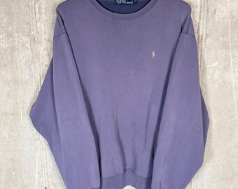 Polo Ralph Lauren heren XL paarse sweater met ronde hals, vintage jaren 90 vervaagde pony