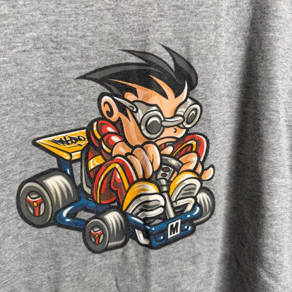 Vintage 90s Mossimo Go Kart Graphic T-shirt Mens Medium Gray