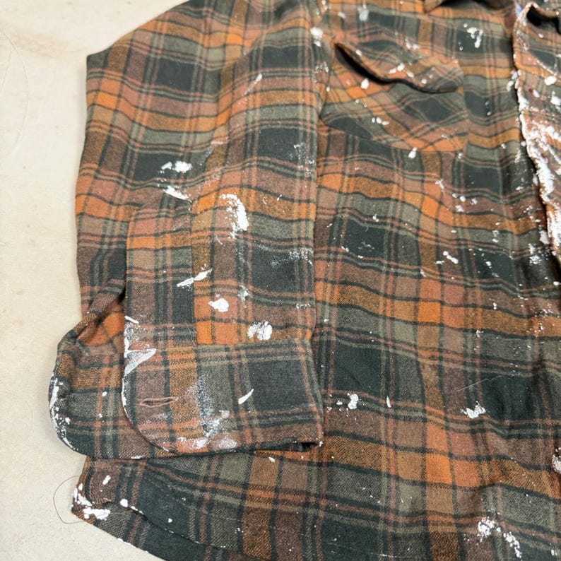 Vintage Pendleton Wool Board Shirt Mens M Brown shadow Plaid Paint Splatter 70s image 3