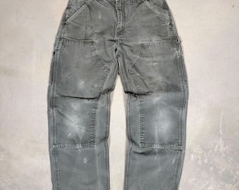 GRAIL Carhartt B136 MOS Double Knee Duck Canvas Carpenter Pants Moss Green 31x30