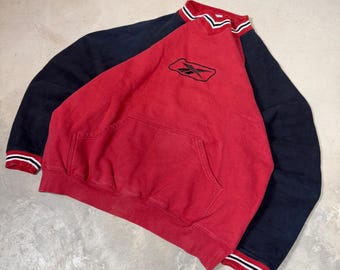 Reebok Vintage XLT Red Black Colorblock Raglan Crewneck Sweatshirt Embroidered
