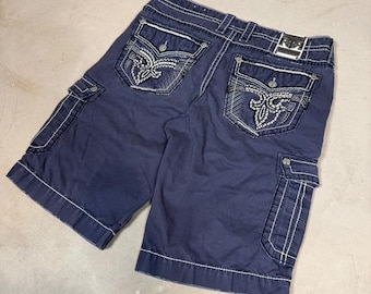 Rock Revival Mens Navy Blue Cargo Shorts REC1245-S Size 38 Embroidered Pockets