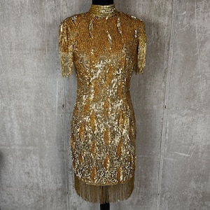 Gold Beaded Mini Dress - Etsy