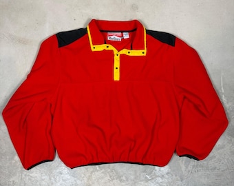 Vintage Marlboro Adventure Team rode fleece trui met drukknoopsluiting, herenmaat Large, jaren 90