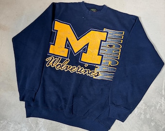 Vintage 90-tals TSI Michigan Wolverines tröja herr stor marinblå tillverkad i USA
