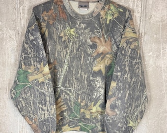 Jerzees Outdoors Mens Camo Crewneck Sweatshirt Large Real Tree Forest Fleece