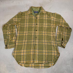 VTG Pendleton wollen geruit overhemd heren medium olijfgroen gewatteerde kraag flanel