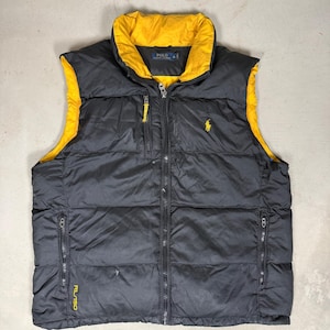 Polo Ralph Lauren RL/150 Puffer Vest Mens XL Black Yellow Quilted Full Zip