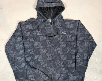 Southpole Mens 3XL Black All Over Print Zip Up Hoodie Velour Lined Hood Y2K 00s