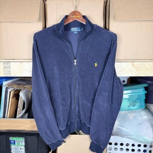 Polo Ralph Lauren Mens Navy Blue Terry Cloth Full Zip Jacket Size