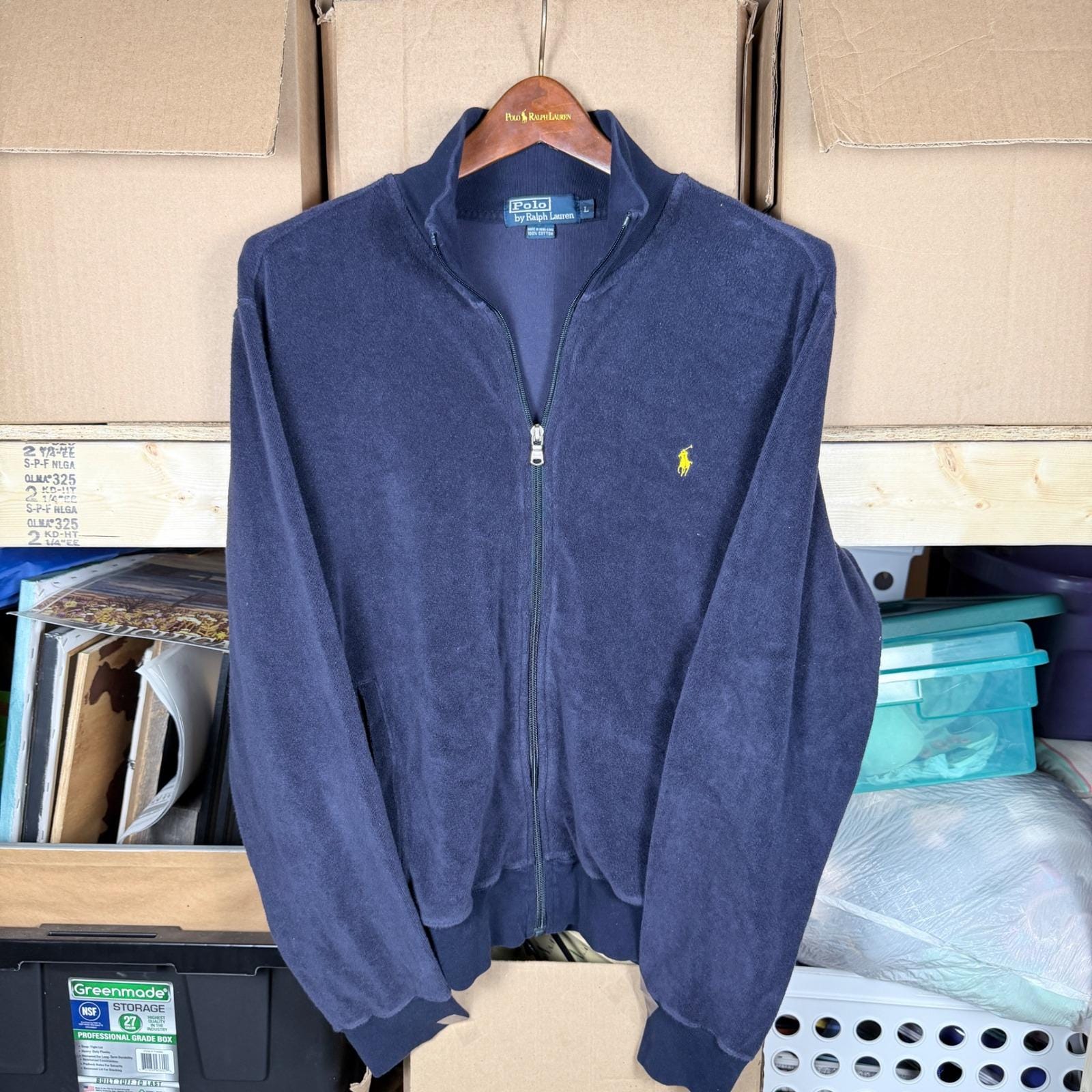 Polo Ralph Lauren Mens Navy Blue Terry Cloth Full Zip Jacket Size