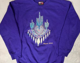 Vintage Sportex Mesquite Nevada Cactus Graphic Sweatshirt Purple Mens Medium USA