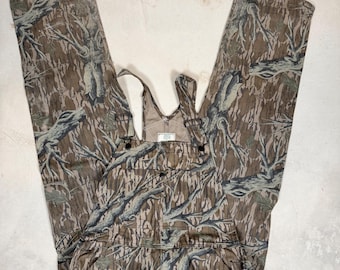 Vintage 90s Mossy Oak Camo Overalls Mens Medium Tree Bark Made in USA 90s