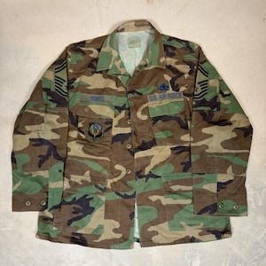US Air Force Woodland Camo BDU Jacket Large AFSOC Senior Master Sergeant Patch