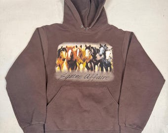 Jerzees Equine Affaire Horse Graphic Hoodie Mens Small Brown NuBlend Pullover