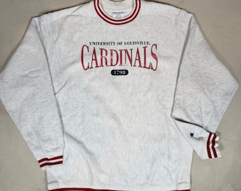 Sudadera Champion Reverse Weave de los Cardinals de la Universidad de Louisville, color gris, talla grande.
