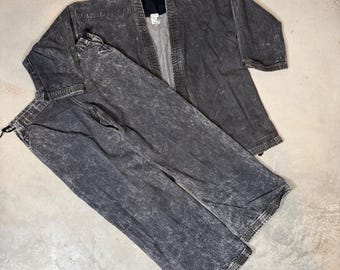 Completo da karate Vintage Century Martial Arts in denim nero con lavaggio acido, taglia 3 USA S
