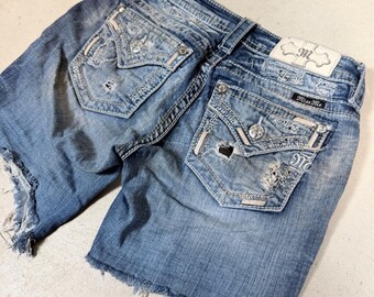 Vintage Y2K Miss Me Denim Jean Shorts Size 28 X 1 / 90s Shorts
