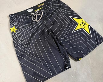 Fox Racing Rockstar Energy Board Shorts Mens 36 Black White Yellow Star Logo