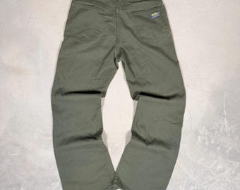 Calça de trabalho OshKosh B'Gosh verde-oliva vintage dos anos 70, tamanho 30x29, corte bootcut, zíper Union Talon.