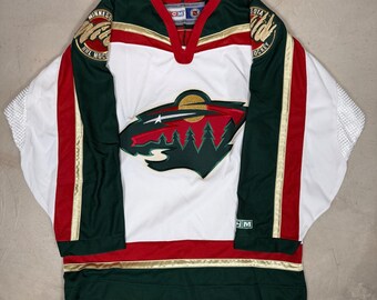 Koszulka hokejowa NHL CCM Minnesota Wild z lat 90. męska, rozmiar średni, biało-zielona, Kanada