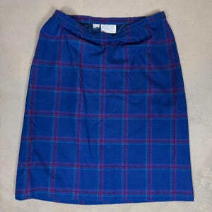 Pendleton Womens Blue Purple Plaid Virgin Wool Skirt Size 36 Vintage Made in USA