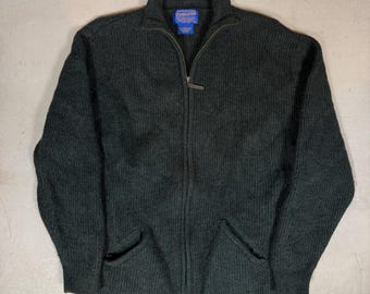 Cárdigan de punto acanalado con cremallera completa, 100 % lana merino, talla M para hombre, de Pendleton, color verde bosque.