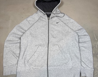 vtg Nike Herr Full Zip Hoodie Ljunggrå Fleece Broderad Swoosh Storlek M
