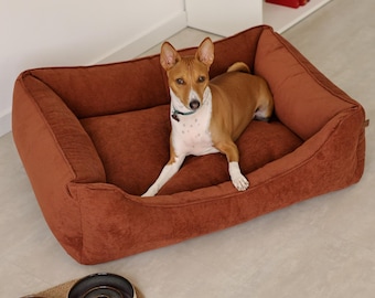 Washable Bolster Dog Bed – Sofa-Style Pet Cushion with Raised Sides