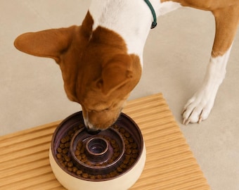 Ceramic Slow Feeder Bowl “Pink Bloom” – Handmade Dog & Cat Bowl, Stoneware Pet Dish