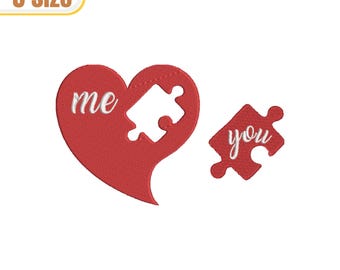 Motif de broderie Saint-Valentin | Coeur d'amour avec puzzle | Fichier de broderie Machine coeur puzzle | Conception d'amour de la Saint-Valentin