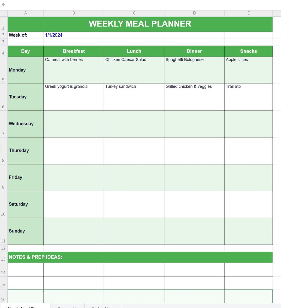 Weekly Meal Planner Excel Template - Etsy