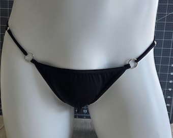 Men's Black Adjustable Ice Silk GString