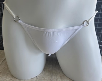 Men's White Adjustable Ice Silk GString