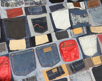 Upcycled Denim Pocket Quilt 60x90 - Jean Duvet - Recycled Levi’s & Wrangler Patchwork - Eco Friendly Blanket/Quilt/Throw