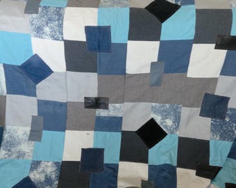 Repurposed Denim Patchwork Blanket/ Duvet - Urban Loft Style - Heavyweight Blue Jean Quilt - Twin / Full Size /Throw/Quilt