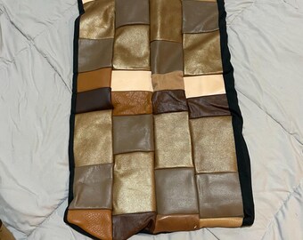 Repurposed Leather Patchwork Pillow Cover | Upcycled Gold & Brown Leather Cushion | Handmade Boho Western Lumbar Throw Pillow | Sustainable