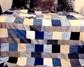 Handmade Upcycled Denim & Corduroy Patchwork Duvet Upcycled Decor Sustainable Home Blanket Throw Quilt