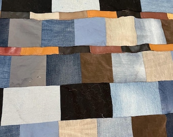 Handmade Denim & Leather Patchwork Duvet  | Upcycled Blanket | Handmade Throw/Quilt Repurposed And Raw SF