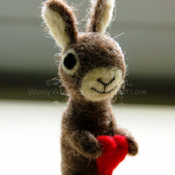 Sale: The Love Bunny Rabbit with Heart - Velveteen rabbit -  www.AdoraWools.com Needle Felted Gifts and Cake Toppers